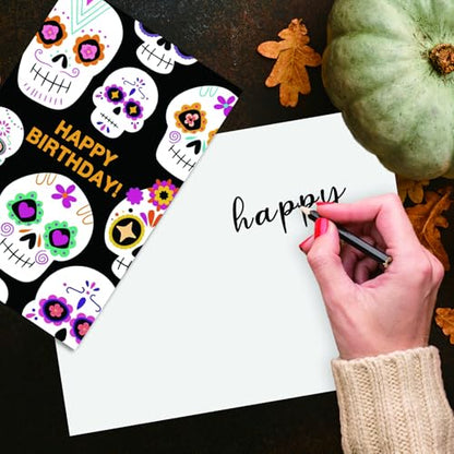 ICOOLYI Halloween Sugar Skull Birthday Card, Funny Birthday Cards for Her Him, friend birthday card, Spooky Skull Birthday Card - color: WY-075
