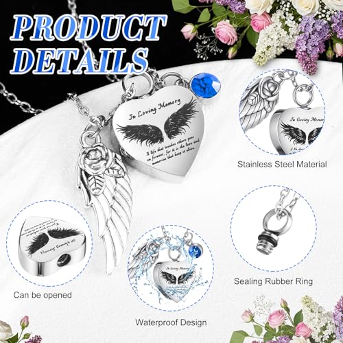 Ecation 12 Set Small Urn Cremation Jewelry Necklaces for Ashes Stainless Steel Keepsake Urns Memorial Locket Mini Ash Holders Waterproof for Human Adult Female Male Family Loved One(Blue) - color: Blue