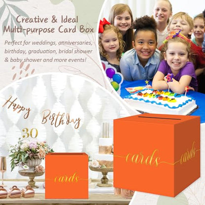 Elegant Orange Graduation Card Box, Gold Foil Gift Card Box for Party - color: Orange