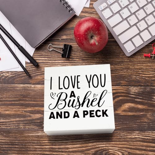 Rustic Wood Sign, I Love You A Bushel and A Peck, 5.7*5.7IN Wooden Box Sign, Tabletop Decor, Family/Loved Ones Gift - color: Funny Sign Style 27