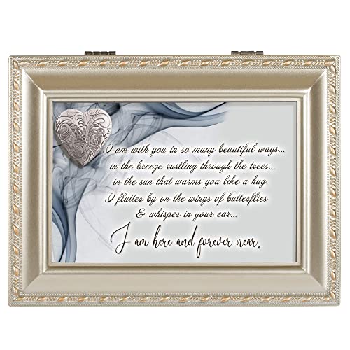 Cottage Garden I Am Here Bereavement Champagne Silver Rope Trim Music Box Plays Amazing Grace