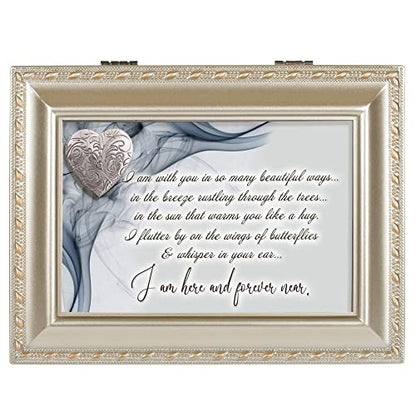 Cottage Garden I Am Here Bereavement Champagne Silver Rope Trim Music Box Plays Amazing Grace