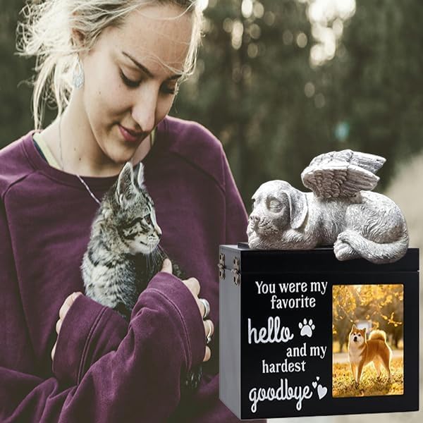 Dog Urn with Picture, Wooden Pet ERN for Dog Ashes Cremation Casket Box