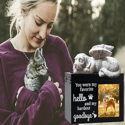 Dog Urn with Picture, Wooden Pet ERN for Dog Ashes Cremation Casket Box
