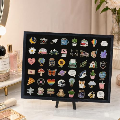 GMFrames 12x16 Enamel Pin Display Case, Pin Collection Display Frame with Real Glass, Shadow Box for Wall and Tabletop, Pin Holder Black - color: Black, size: 12x16