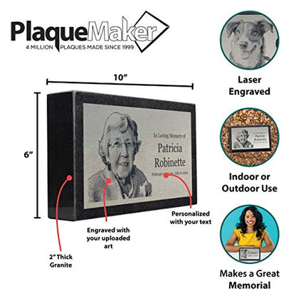 PlaqueMaker Stainless Steel and Granite Memorial Headstone - Markers for Lost Family Members, Infants, Loved Ones, Friends, Dogs, Cats, and Other Family Pets. (10 x 6 x 2) - size: 10 x 6 x 2"