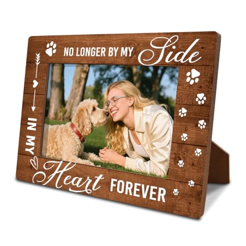 Pet Memorial Picture Frames, No Longer By My Side Forever In My Heart, Photo Gifts Wooden Pictures Frame, Dog Cat Wood Picture Frame, Sympathy Gift for Dog Loss 7.9*5.7inches - color: Style 4