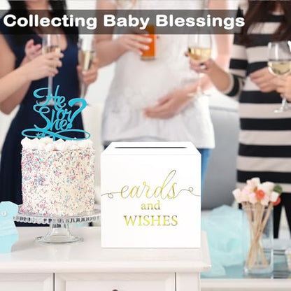 WNINK White Card Box with Gold Foil Design, Cards and Wishes Gift Cards Box Receiving Box for Wedding Receptions, Bridal & Baby Showers, Anniversaries, Birthdays Party, Graduations, Retirements - color: Cards Wishes White Gold