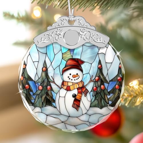 Glass Ornament - Snowman - Holiday Presents - Hanging Ornament for Window Car - Snowman Decor for Mom Dad Friends Family Coworkers - Wine Bottle Decor - color: Snowman