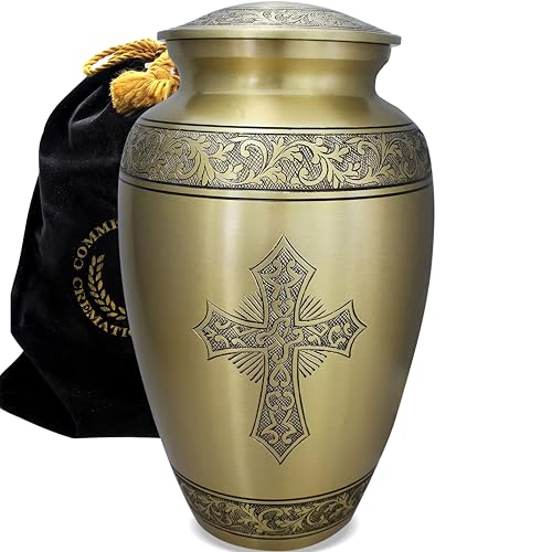 Gold Cross Cremation Urns for Human Ashes Adult Female & Male Urns - color: Gold, size: Large
