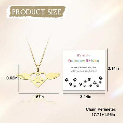 YangQian Sympathy Gift for Pet Owner Pet Memory Gifts for Dogs Cats Bereavement Gifts Paw Print Necklace Grieving Cat Dog Loss Gift - color: Angel Wing Pet Necklace