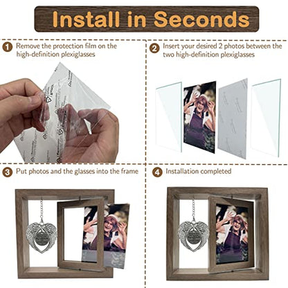 Besoamo Memorial Picture Frame 4x6, Sympathy Gifts for Loss of Loved One, Memorial Gift for Loss of Mom Dad, Rotatable Bereavement Sympathy Photo Frame with Angel Wings, Remembrance Condolence Gift - size: 4x6 inches Photo Frame with Angel Wings