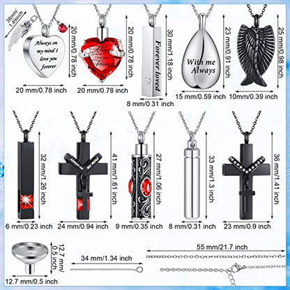 Jexine 10 Pcs Urn Necklace Cremation Jewelry for Men - color: Red