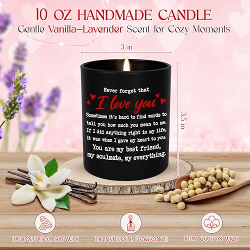 Anniversary Couple Gifts - Vanilla Lavender Candle 10 oz | Gifts for Him Her, I Love You Message, Long Lasting Burn, Soft Scented Glow, Glass Jar With Lid, Ready To Gift - color: I Love You