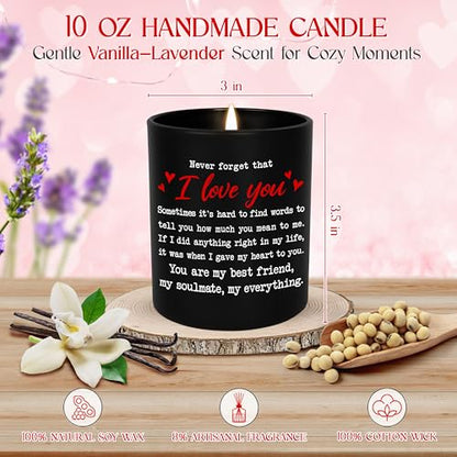 Anniversary Couple Gifts - Vanilla Lavender Candle 10 oz | Gifts for Him Her, I Love You Message, Long Lasting Burn, Soft Scented Glow, Glass Jar With Lid, Ready To Gift - color: I Love You