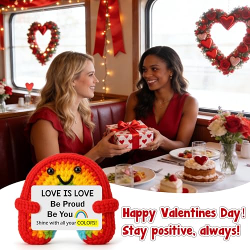 Gifts for Him Valentines Anniversary - Love is Love, Positive Pride Crochet Rainbow Inspirational Support Valentines Day Birthday Gift for Women Men Her Girlfriend Boyfriend Friend - color: Rainbow Proud