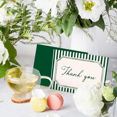 Whaline 24Pcs Dark Green Striped Thank You Cards Christmas Blank Note Cards with Envelopes Stickers Minimalist Stripe Greeting Card for Wedding Birthday Winter New Year, 4 x 6 Inch - color: Christmas Green