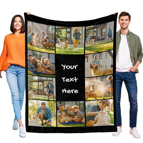 D-Story Custom Blanket with Photos Text Personalized Blankets and Throws 10 Photos Customized Fleece Picture Blanket for Adult Kid Funny Birthday Gifts for Couple Wife Husband Family - color: B-10 Photos