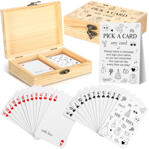 AceOrbit 57 Pack Wedding Party Guest Book Playing Cards Set with Wooden Box - color: White, style: Party