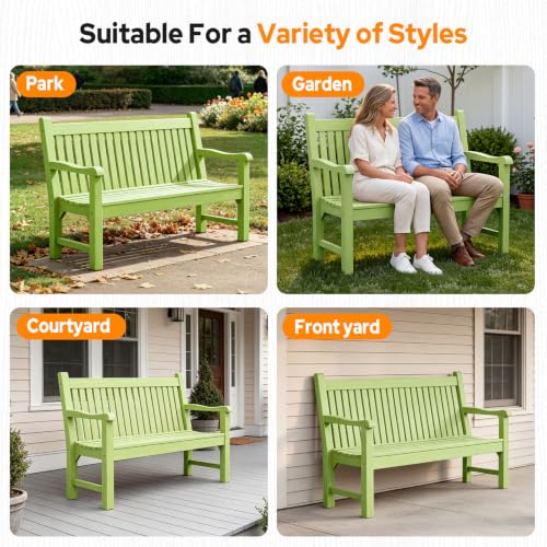 2-Person Outdoor Bench with 700 Lbs Weight Capacity, Dark Green | Poly Lumber Weatherproof Garden Bench Seating for Porch, Balcony and Park, All-Weather Patio Bench Furniture - color: Dark Green