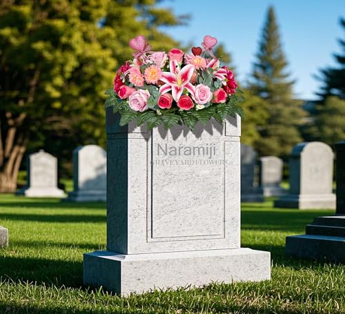 Cemetery Flowers Saddle and Headstone Flower Saddle -Pink Roses for Headstone Decorations, Sympathy & Memorial Tributes