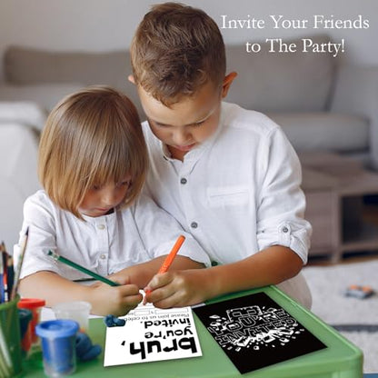 Pixel Birthday Party Invitations for Boys Video Game Cards 20 Envelopes - color: Black & White Mining
