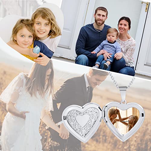 Personalized Heart Locket Necklace for Women with Picture Custom Inside Engraved Text Silver/Gold/Rose Gold Photo Locket Stainless Steel Memorial Gifts for Mom Daughter Grandmother - color: A1: Silver Flower Pattern (Custom)