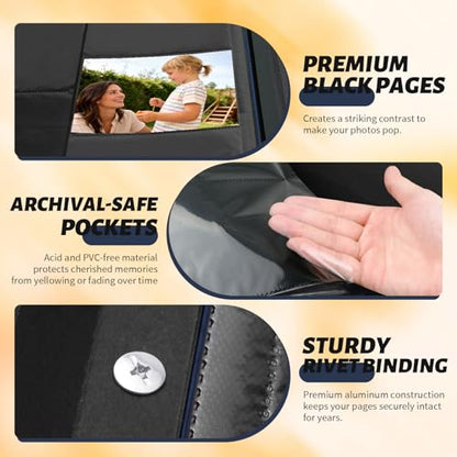 Photo Album 4x6 600 Pockets Slip In Extra Large Capacity | PU Leather Cover Picture Album Holds Horizontal & Vertical Photos for Family Wedding Baby Anniversary Christmas Gift - color: Navy Blue