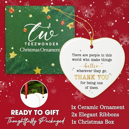 TEEZWONDER Thank You Gifts for Women Men - Ceramic Christmas Ornaments 2026 - color: White - Thank You Gold