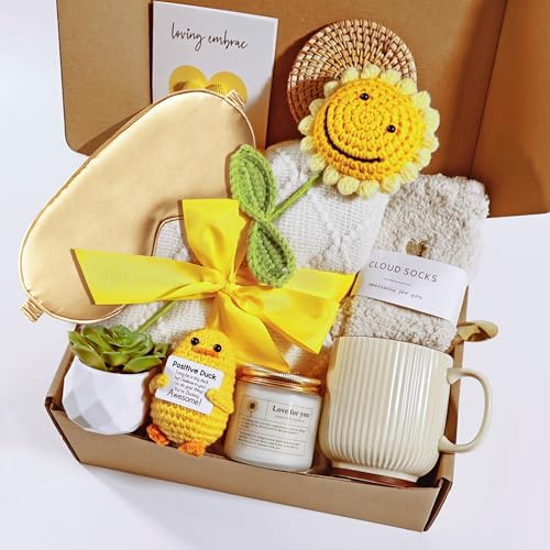 Get Well Soon Gift Baskets for Women, Unique Birthday Gifts for Women,Sympathy Gifts, Care Package Sending Sunflower Box Thinking of You for Mom Wife Sister Best Friends Teen Girls