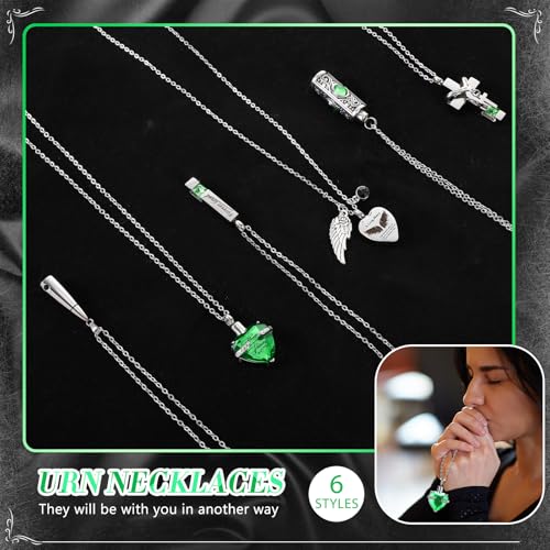 Ecation 12 Set Small Urn Cremation Jewelry Necklaces for Ashes Stainless Steel Keepsake Urns Memorial Locket Mini Ash Holders Waterproof for Human Adult Female Male Family Loved One (Green) - color: Green