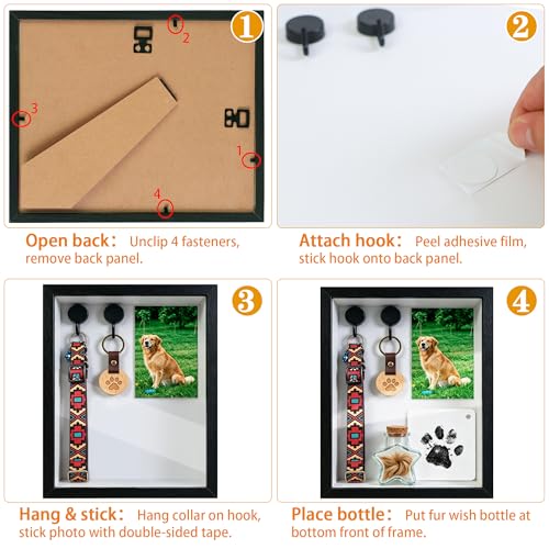 10x8 Pet Memorial Shadow Box with Paw Print Kit-Wooden Dog&Cat Memory Box for Loss of Pet Collar&Photo Display Pet Hair Fur Jar Wall Mount or Desktop Sympathy Gift Keepsake for Pet Lover Remembrance