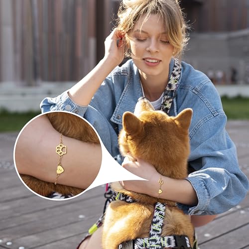 Dog Memorial Gifts for Loss of Dog Paw Initial Bracelet for Women with Heart Dogs Mom Gifts Adjustable Pet Paw Gold Bracelets for Women Memorial Gift for Pet Lover Birthday Jewelry - style: B