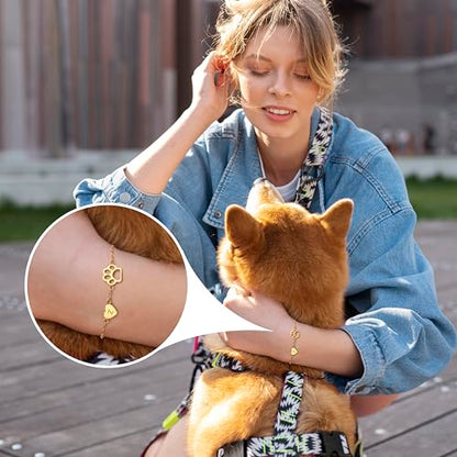Dog Memorial Gifts for Loss of Dog Paw Initial Bracelet for Women with Heart Dogs Mom Gifts Adjustable Pet Paw Gold Bracelets for Women Memorial Gift for Pet Lover Birthday Jewelry - style: B
