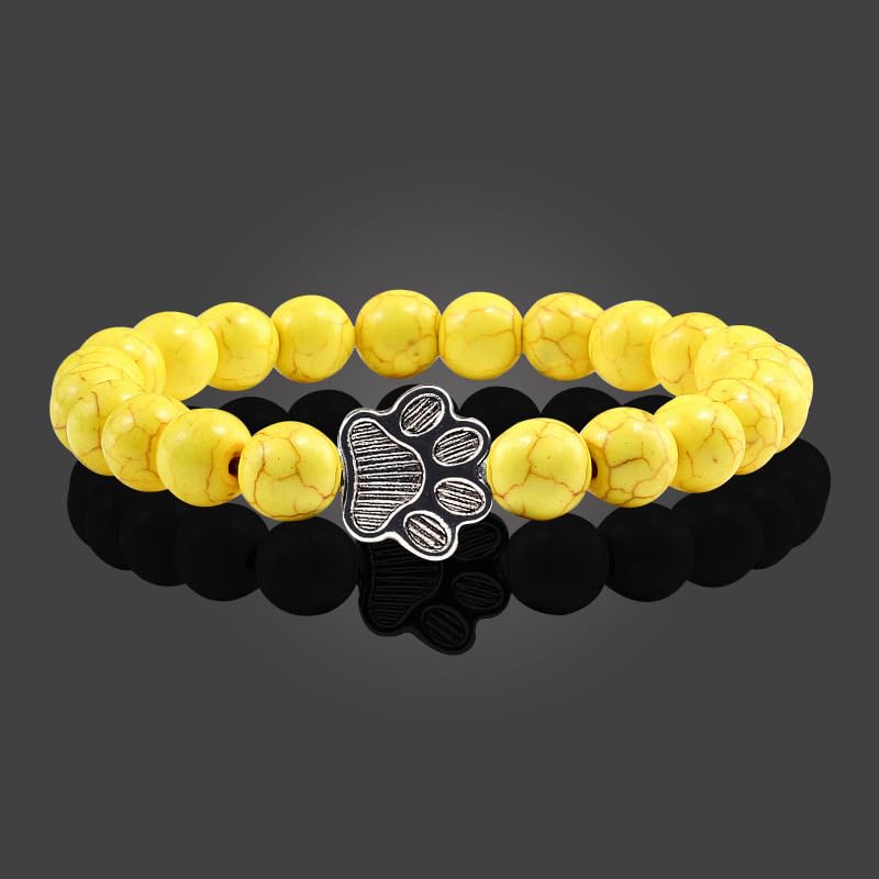 POYAMUSE Lovely Pet Paw Turquoise Beaded Strand Bracelet for Women Men Pet Memorial Jewelry, Cute Dog Cat Paw, Colorful Turquoise Beads - color: yellow