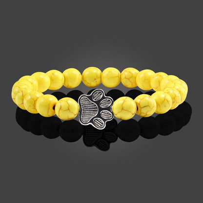 POYAMUSE Lovely Pet Paw Turquoise Beaded Strand Bracelet for Women Men Pet Memorial Jewelry, Cute Dog Cat Paw, Colorful Turquoise Beads - color: yellow