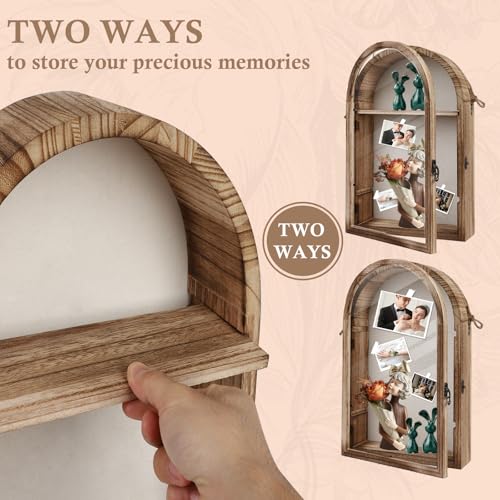 Large Shadow Box Frame with Storage Drawer - Deep Wood Memory Box Display Case with Hinged Door & Linen Back, Rustic Wedding Gifts for Bouquet, Medals, Photos & Pet Memorial Keepsakes (Brown)