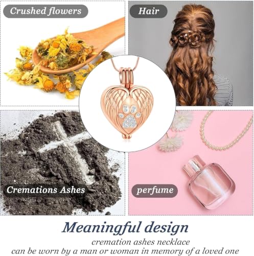 zeqingjw Pet Cremation Jewelry for Ashes Pendant Paw Print Pet Heart Urn Necklace Memorial Keepsake Jewelry for Pet/Dog's/Cat's Ashes - color: Wing Heart-Rose Gold