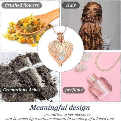 zeqingjw Pet Cremation Jewelry for Ashes Pendant Paw Print Pet Heart Urn Necklace Memorial Keepsake Jewelry for Pet/Dog's/Cat's Ashes - color: Wing Heart-Rose Gold