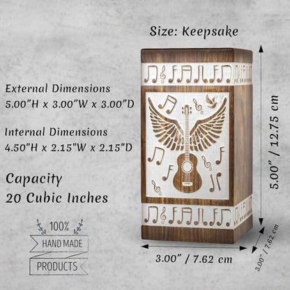 Guitar Wings Keepsake Urns for Human Ashes, Set of 4, White | Hand-carved white-washed rosewood, screw-locked sliding base, four urns of 20 cu in each to share among family - color: Antique White, size: Keepsake Set of 4 (20 lbs each)