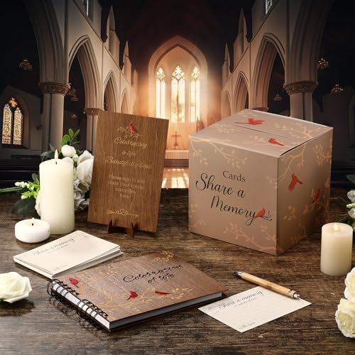 64 Pcs Funeral Guest Book Set for Memorial Service, Wood, Cardinal - color: Wood, style: Cardinal