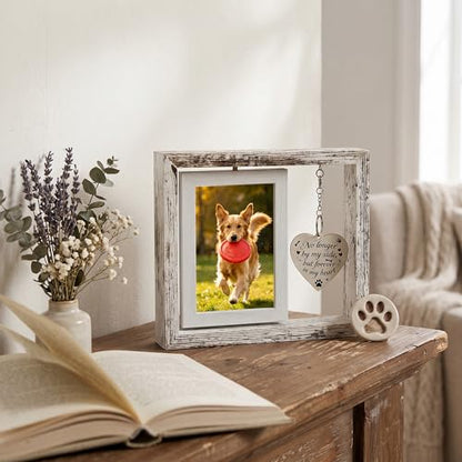 Dog Memorial Gifts for Loss of Dog - White 4x6 Rotating Wooden Picture Frame - Pet Memorial Gifts - Loss of Cat Sympathy Bereavement Remembrance Gift - color: White