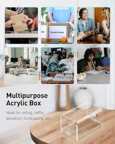 Uniclife 2 Pack 7.3"x4.5"x3.9" Clear Acrylic Donation Boxes with Slot Lock - color: Transparent, size: 2 Pack