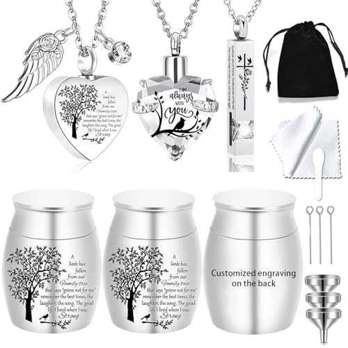 Cremation Urn Necklace for Ashes Set of 6- Small Cremation Urns for Human/Pet Ashes Keepsake Sharing Urns Memorial Ashes Holder-A Limb has Fallen from The Family Tree (6Pcs-Silver Customized) - color: 6pcs-silver Customized