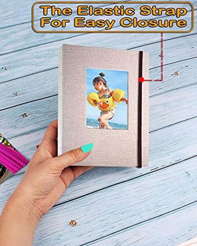 GPIRAL Small Photo Album 4x6 – Clear Pages, Linen Cover with Front Window, Pack of 2, Each Album Holds 52 Photos, Small Brag Book for 4x6 Pictures, Beige Fabric - color: Beige, size: 4x6"-2 PACK