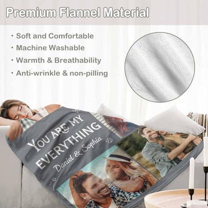 D-Story Custom Blanket with Photos Text Personalized Blankets and Throws Customized Fleece Picture Blanket for Adult Kid Funny Birthday Gifts for Couple Wife Husband Family 5 Photos - color: B1-5 Photos