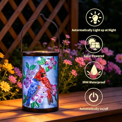 MUMTOP Cardinal Solar Lantern, Hanging Glass Outdoor Garden Light - color: Sky Blue