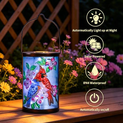MUMTOP Cardinal Solar Lantern, Hanging Glass Outdoor Garden Light - color: Sky Blue