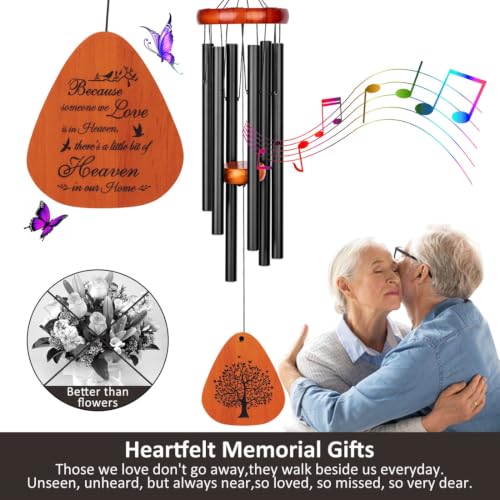 32" Sympathy Memorial Wind Chimes, Windchimes in Memory of A Loved One - color: Black 32 Raindrop