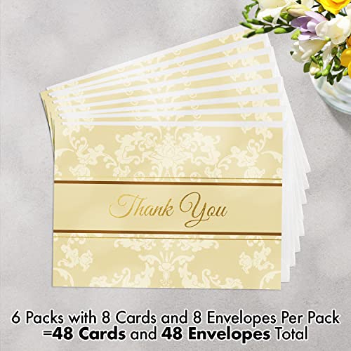 Designer Greetings Thank You Greeting Cards - size: 48 Pack Thank You - Gold & Ivory Foliage
